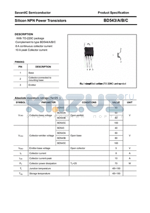 BD543 datasheet - Silicon NPN Power Transistors