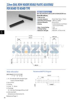 200118MH datasheet - 2.0mm DUAL ROW HEADER DOUBLE PLASTIC ADJUSTABLE FOR BOARD TO BOARD TYPE