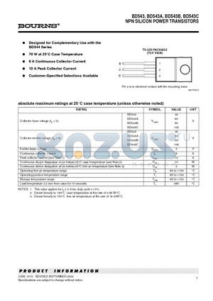 BD543A datasheet - NPN SILICON POWER TRANSISTORS