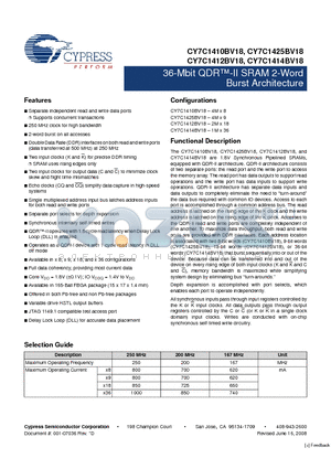 CY7C1410BV18-200BZXI datasheet - 36-Mbit QDR-II SRAM 2-Word Burst Architecture