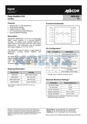 AM52-0024 datasheet - Power Amplifier 0.5W 2.4GHz
