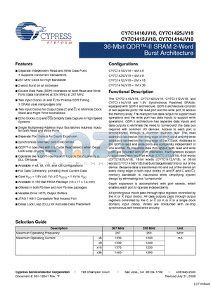 CY7C1410JV18-267BZC datasheet - 36-Mbit QDR-II SRAM 2-Word Burst Architecture