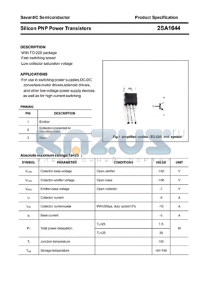 2SA1644 datasheet - Silicon PNP Power Transistors