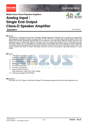 BD5444EFV datasheet - Analog Input / Single End Output Class-D Speaker Amplifier