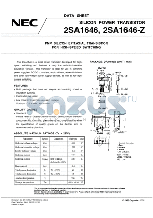 2SA1646 datasheet - PNP SILICON EPITAXIAL TRANSISTOR FOR HIGH-SPEED SWITCHING
