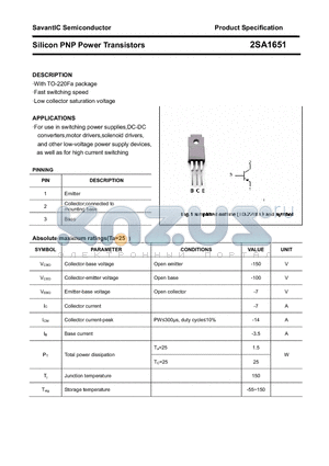 2SA1651 datasheet - Silicon PNP Power Transistors