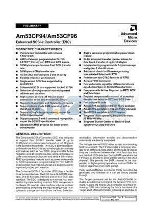 AM53CF96KC datasheet - Enhanced SCSI-2 Controller (ESC)