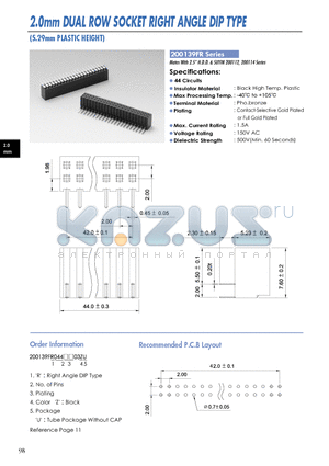 200139FR datasheet - 2.0mm DUAL ROW SOCKET RIGHT ANGLE DIP TYPE