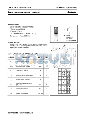 2SA1668 datasheet - isc Silicon PNP Power Transistor
