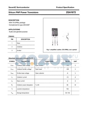 2SA1672 datasheet - Silicon PNP Power Transistors