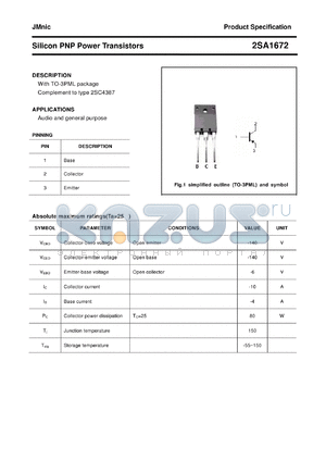 2SA1672 datasheet - Silicon PNP Power Transistors