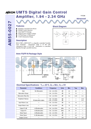 AM55-0027-TB datasheet - UMTS Digital Gain Control Amplifier, 1.94 - 2.34 GHz