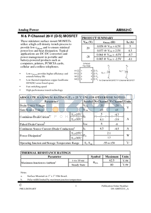 AM5521C datasheet - N & P-Channel 20-V (D-S) MOSFET