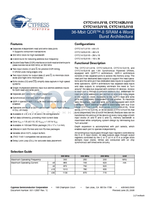 CY7C1411JV18-200BZC datasheet - 36-Mbit QDR-II SRAM 4-Word Burst Architecture