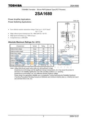 2SA1680_09 datasheet - Power Amplifier Applications Power Switching Applications