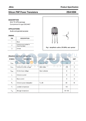 2SA1694 datasheet - Silicon PNP Power Transistors
