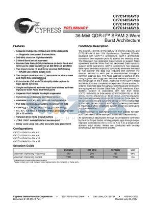 CY7C1412AV18-167BZC datasheet - 36-Mbit QDR-II SRAM 2-Word Burst Architecture