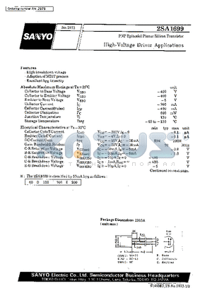 2SA1699 datasheet - High-Voltage Driver Applications