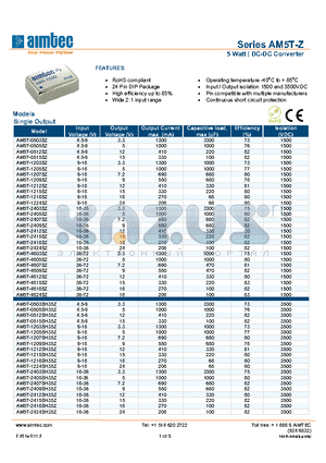 AM5T-0503SH35Z datasheet - 5 Watt | DC-DC Converter