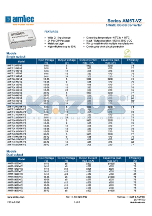 AM5T-1205DH35-VZ datasheet - 5 Watt | DC-DC Converter