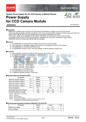 BD6039GU datasheet - Power Supply for CCD Camera Module