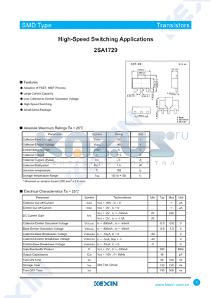 2SA1729 datasheet - High-Speed Switching Applications