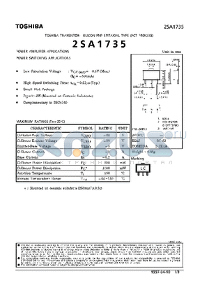 2SA1735 datasheet - TRANSISTOR (POWER AMPLIFIER, SWITCHING APPLICATIONS)