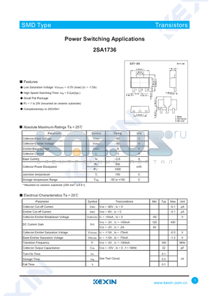 2SA1736 datasheet - Power Switching Applications