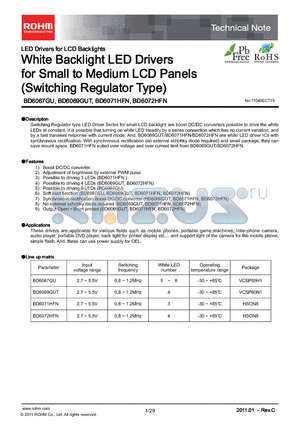 BD6069GUT datasheet - White Backlight LED Drivers for Small to Medium LCD Panels (Switching Regulator Type)