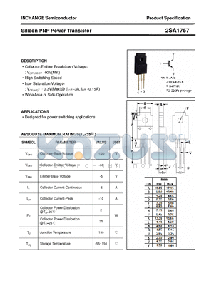 2SA1757 datasheet - Silicon PNP Power Transistor