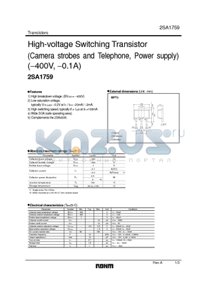 2SA1759 datasheet - High-Voltage Switching Transistor(Camera strobes and Telephone, Power supply)