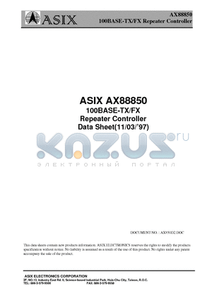 AX88852 datasheet - 100BASE-TX/FX Repeater Controller