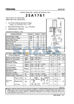 2SA1761 datasheet - TRANSISTOR (POWER AMPLIFIER, SWITCHING APPLICATIONS)