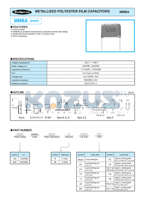 125MMBA154ME7TC datasheet - METALLIZED POLYESTER FILM CAPACITORS