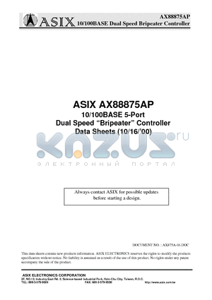 AX88875AP datasheet - 10/100BASE 5-Port Dual Speed Bripeater Controller