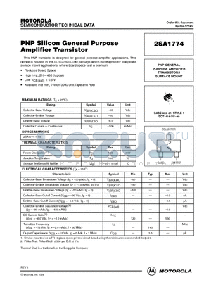 2SA1774 datasheet - PNP GENERAL PURPOSE AMPLIFIER TRANSISTORS SURFACE MOUNT