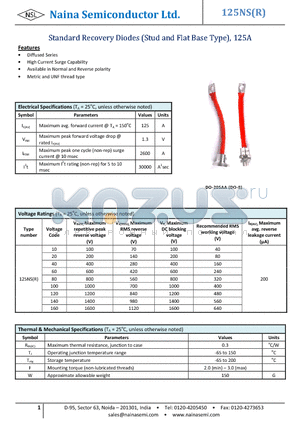 125NS40 datasheet - Standard Recovery Diodes (Stud and Flat Base Type), 125A