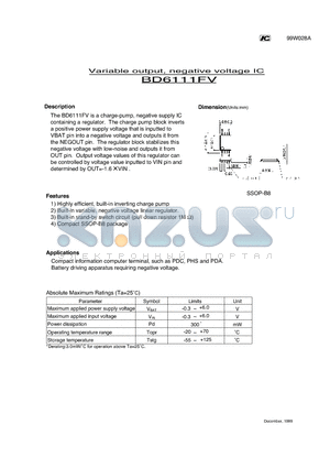 BD6111FV datasheet - Variable output, negative voltage IC