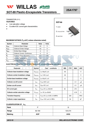 2SA1797 datasheet - SOT-89 Plastic-Encapsulate Transistors