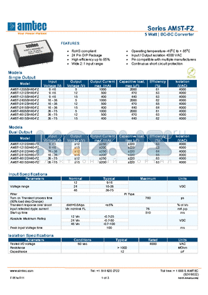 AM5T-FZ datasheet - 5 Watt | DC-DC Converter