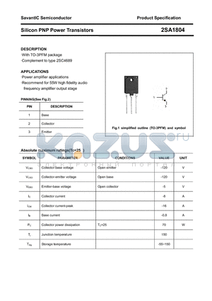 2SA1804 datasheet - Silicon PNP Power Transistors