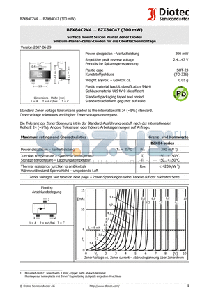 BZX84C9V1 datasheet - Surface mount Silicon Planar Zener Diodes