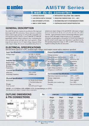 AM5TW datasheet - 5 WATT DC-DC CONVERTERS