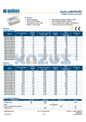 AM5TW-2403D-RZ datasheet - 5 Watt | DC-DC Converter