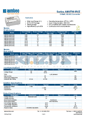 AM5TW-2403S-RVZ datasheet - 5 Watt | DC-DC Converter