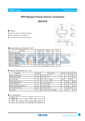 2SA1815 datasheet - PNP Epitaxial Planar Silicon Transistors