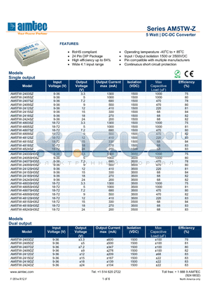 AM5TW-2403SZ datasheet - 5 Watt | DC-DC Converter