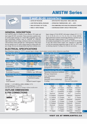 AM5TW-2405D datasheet - 5 watt dc-dc converters
