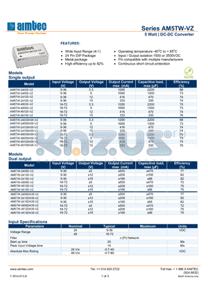 AM5TW-2403SH35-VZ datasheet - 5 Watt | DC-DC Converter