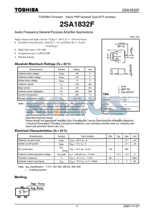 2SA1832F datasheet - Audio Frequency General Purpose Amplifier Applications